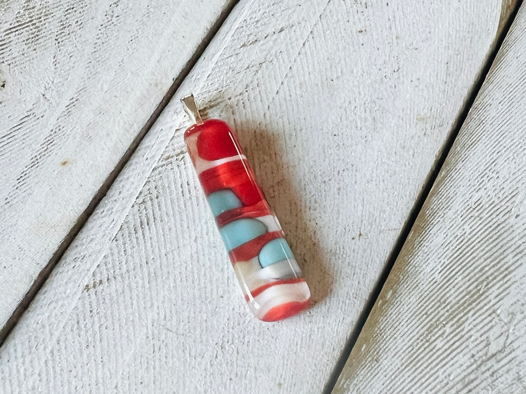 Fused Glass Pendant~Red, White and Blue