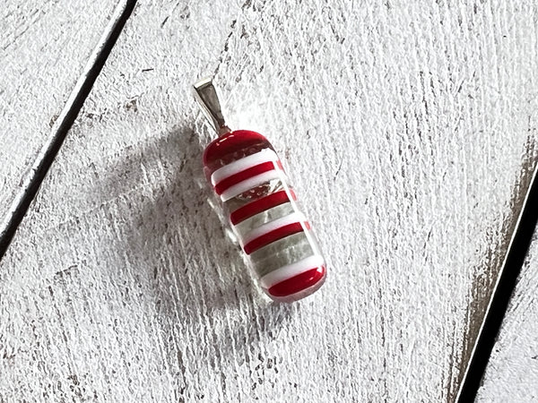 Fused Glass Mini Pendant~Holly Jolly