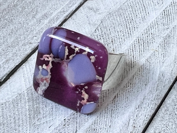 Fused Glass Ring~Pink and purple