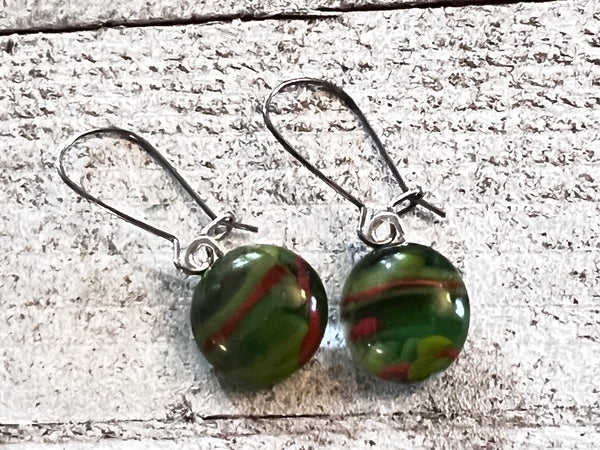 Fused Glass Earrings~ Holly Jolly