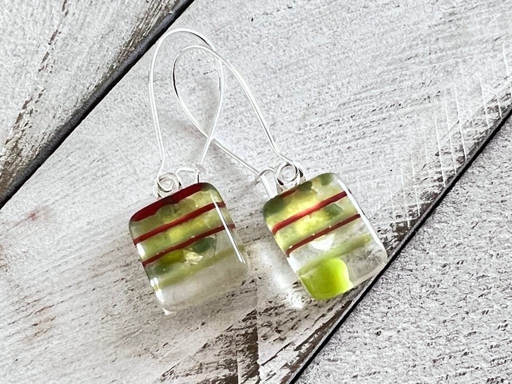 Fused Glass Earrings~ Holly Jolly