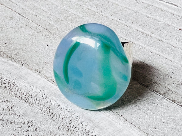 Fused Glass Adjustable Ring~ Pretty as a Peacock 🦚