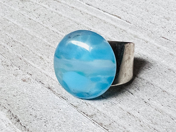 Fused Glass Adjustable Ring~ Pretty as a Peacock 🦚