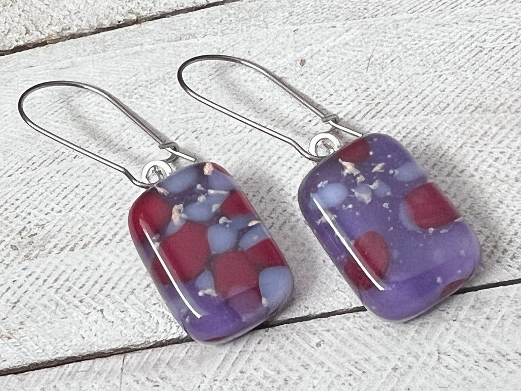 Fused Glass Earrings~Purple Raspberry.