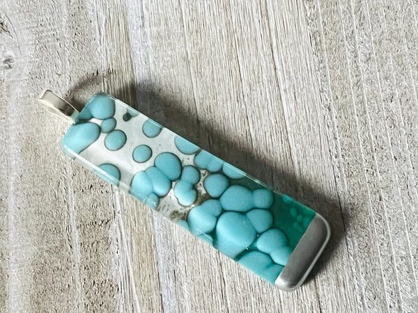 Simply Elegant Fused Glass hand painted silver pendant~