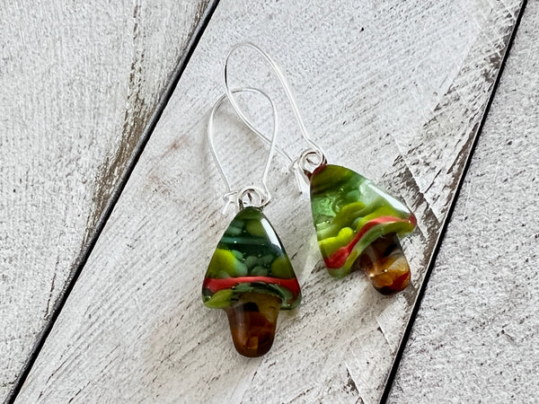 Fused Glass Earrings~ Holly Jolly