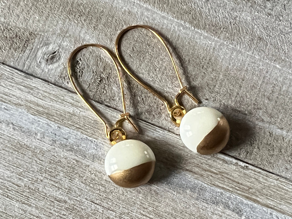 Simply Elegant Fused Glass hand painted gold Earrings~