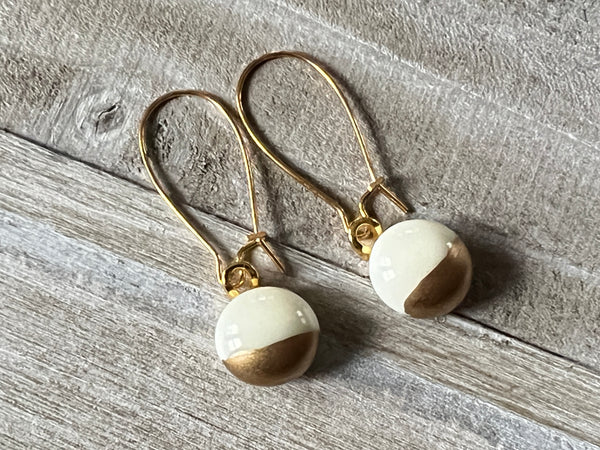 Simply Elegant Fused Glass hand painted gold Earrings~