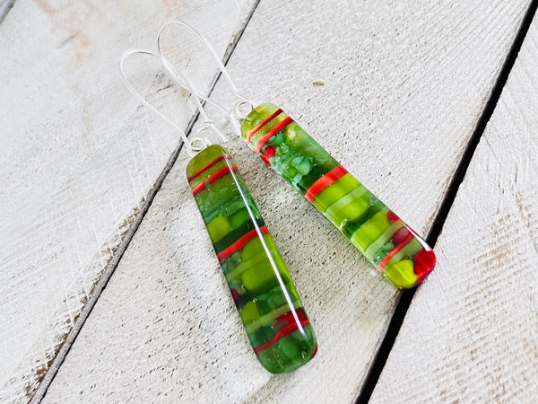 Fused Glass Earrings~ Holly Jolly