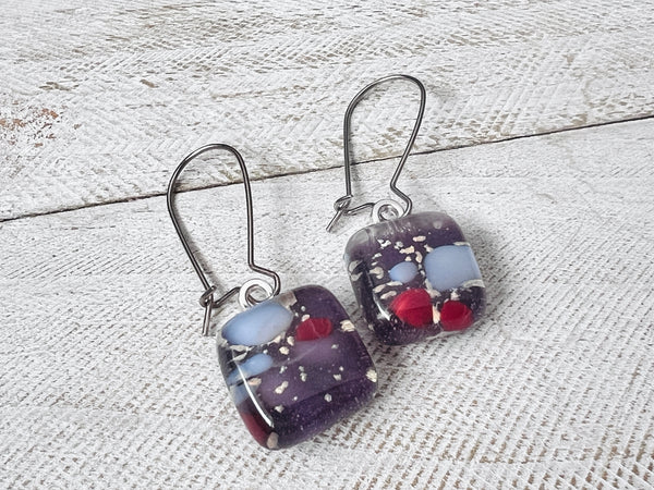 Fused Glass Earrings~Purple Raspberry.