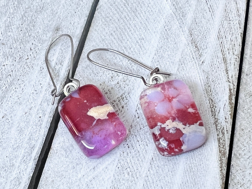 Fused Glass Earrings~Pink and purple