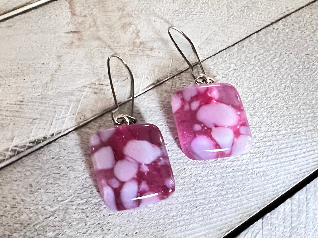 Fused Glass Earrings~Pink