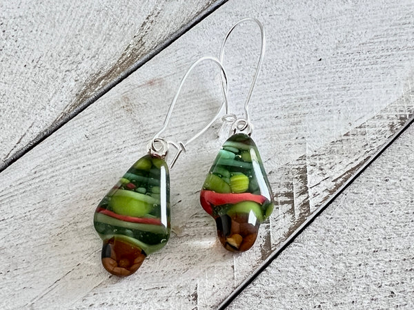 Fused Glass Earrings~ Holly Jolly