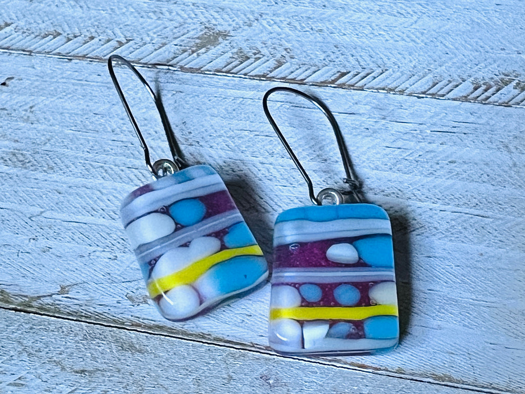 Fused Glass Earrings~Electric Lemonade