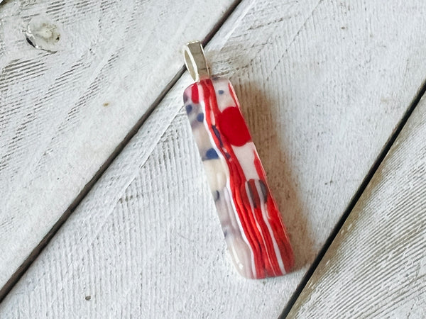 Fused Glass Pendant~Red, White and Blue