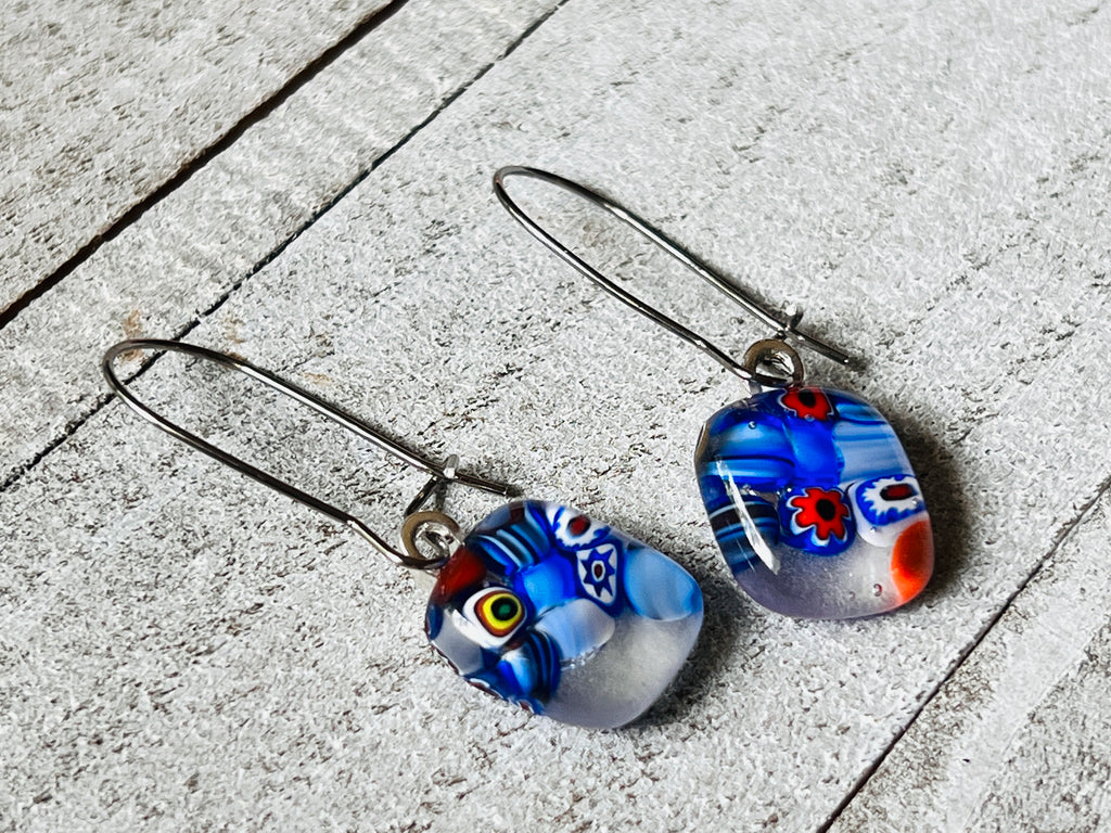 Fused Glass Earrings~Red, White and Blue