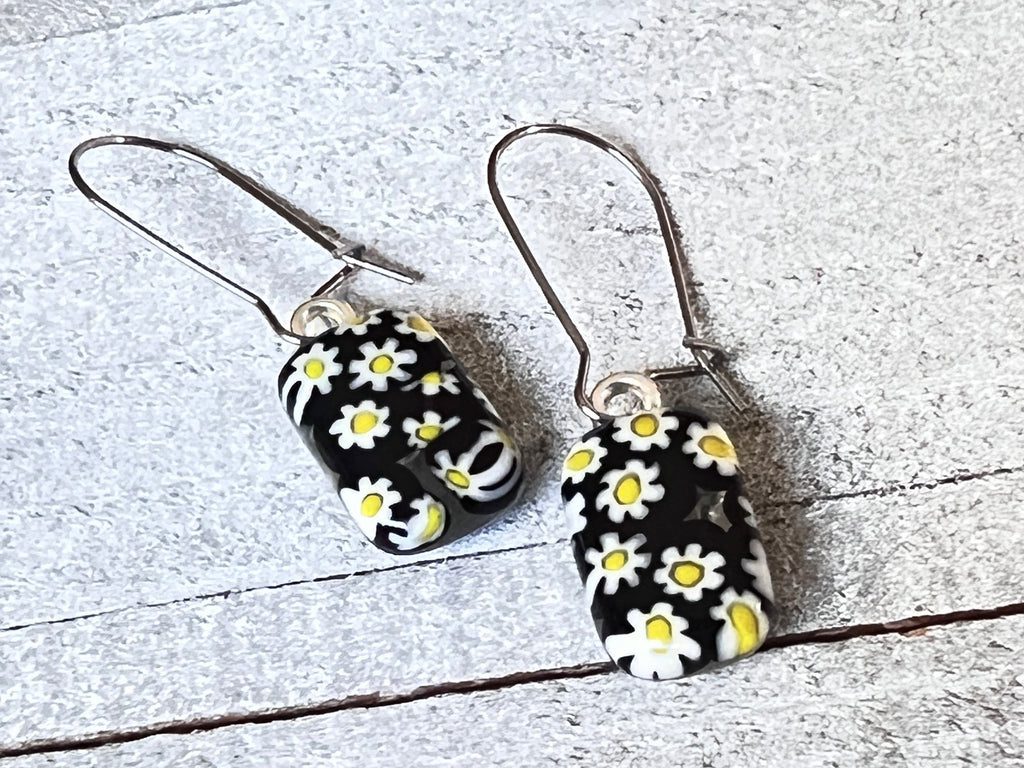 Fused Glass Earrings, Field of Daisies