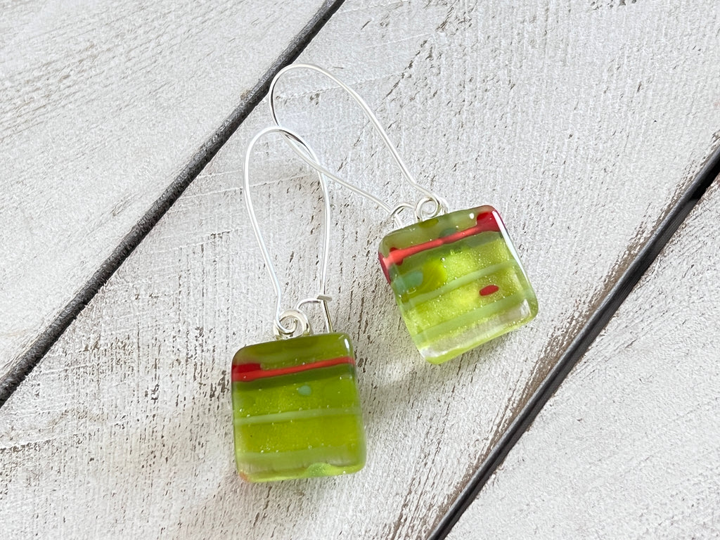 Fused Glass Earrings~ Holly Jolly