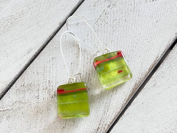 Fused Glass Earrings~ Holly Jolly