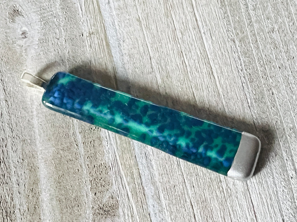 Simply Elegant Fused Glass hand painted silver pendant~
