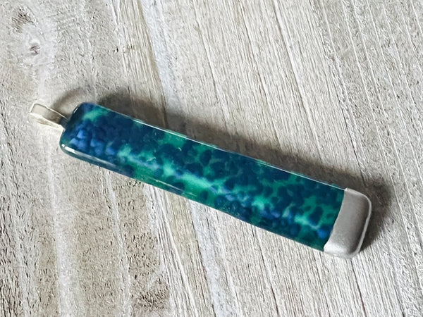 Simply Elegant Fused Glass hand painted silver pendant~