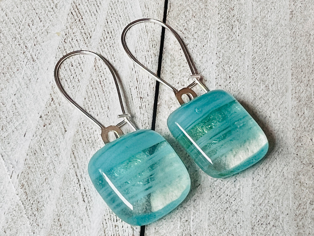 Fused Glass Earrings~ Light Blue  ~