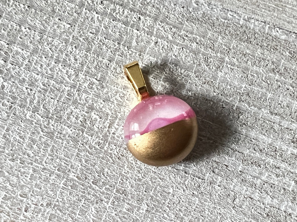 Simply Elegant Fused Glass hand painted gold mini pendant~