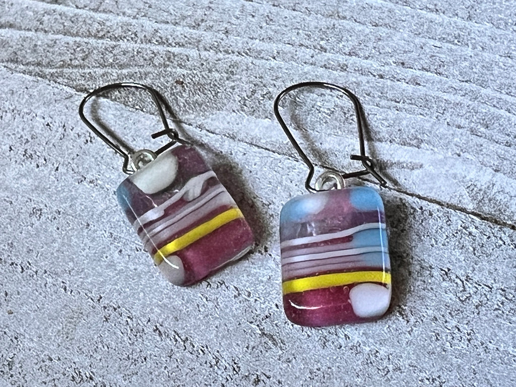 Fused Glass Earrings~Electric Lemonade