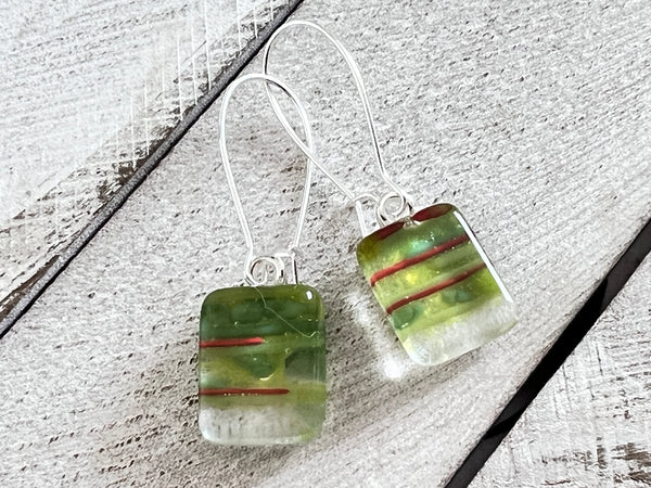 Fused Glass Earrings~ Holly Jolly