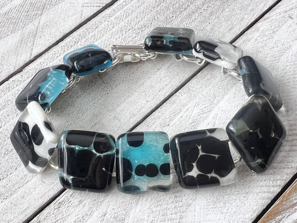 Fused Glass Bracelet ~Blue and Black