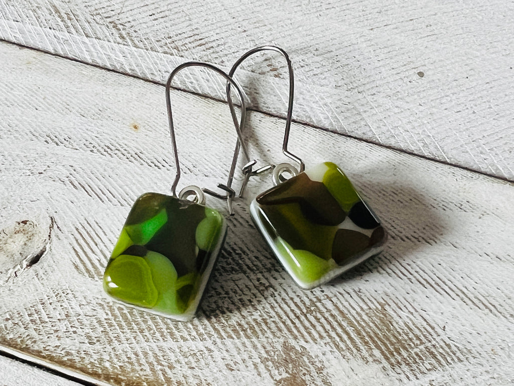 Fused Glass Earrings~Glam Camo