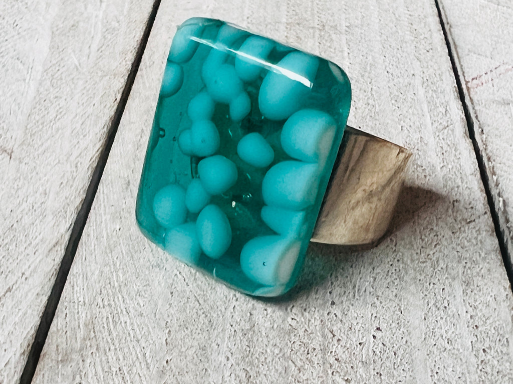 Fused glass adjustable ring  Mermaid Chatter