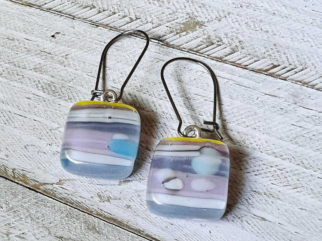 Fused Glass Earrings~Electric Lemonade