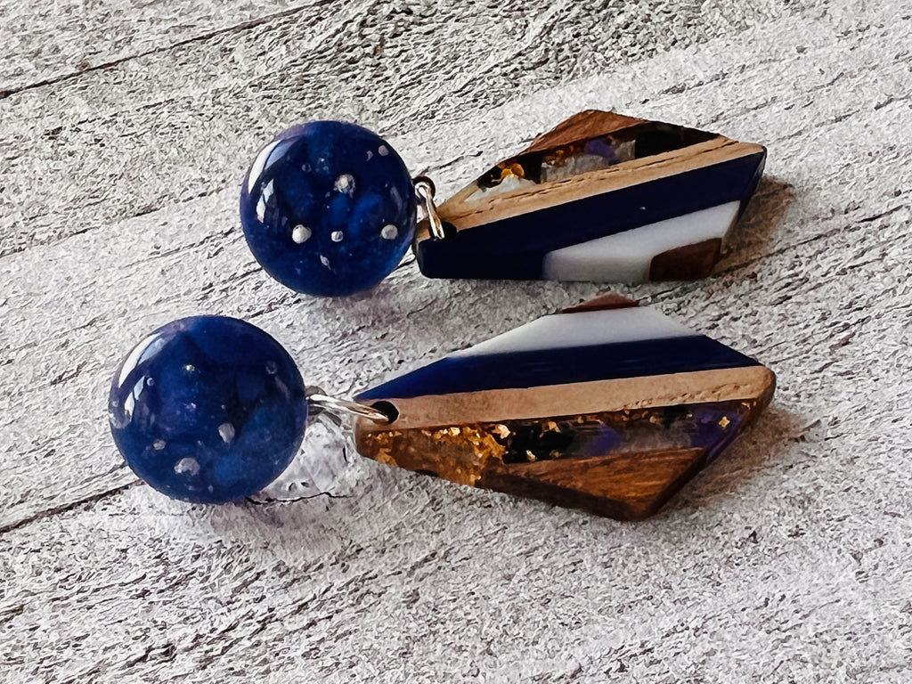 Fused Glass, wood Earrings