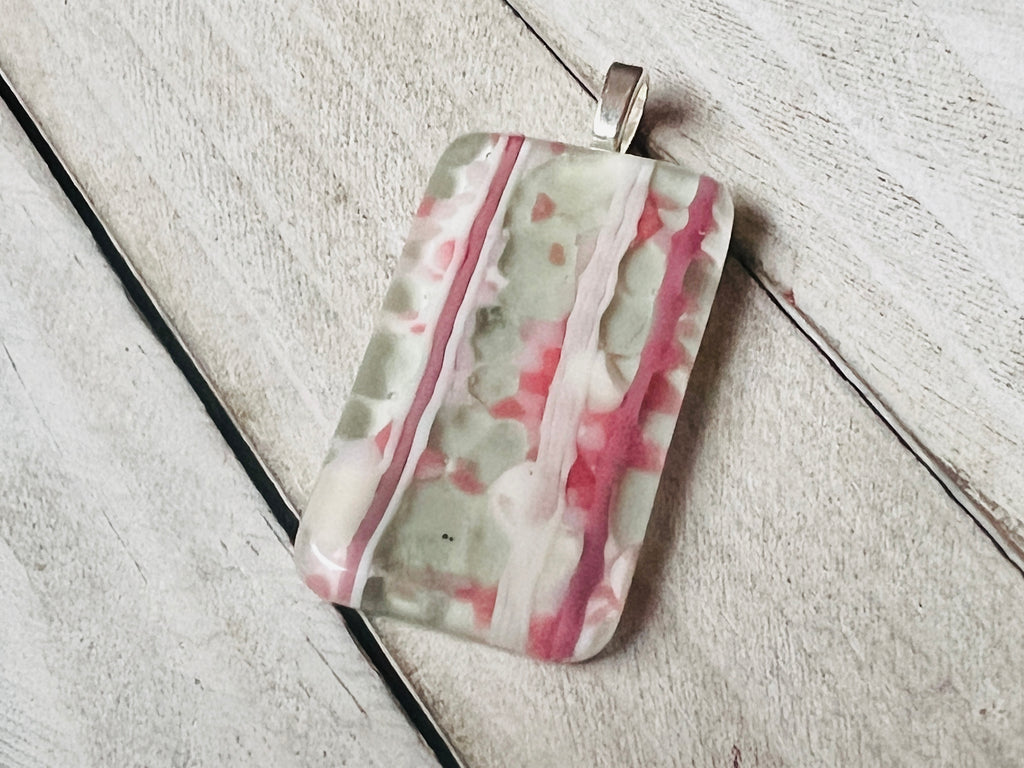 Fused Glass~ Pink with a seafoam gray