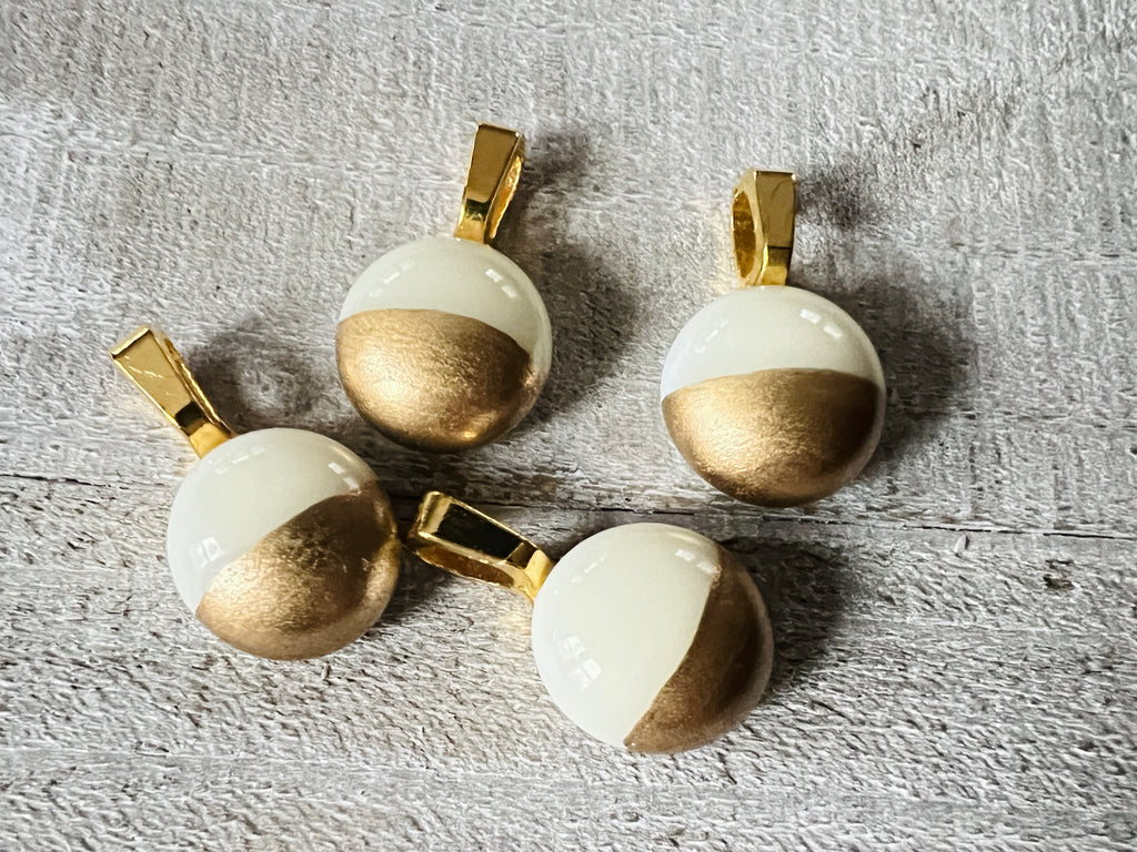 Simply Elegant Fused Glass hand painted gold mini pendant~ Winter Cream