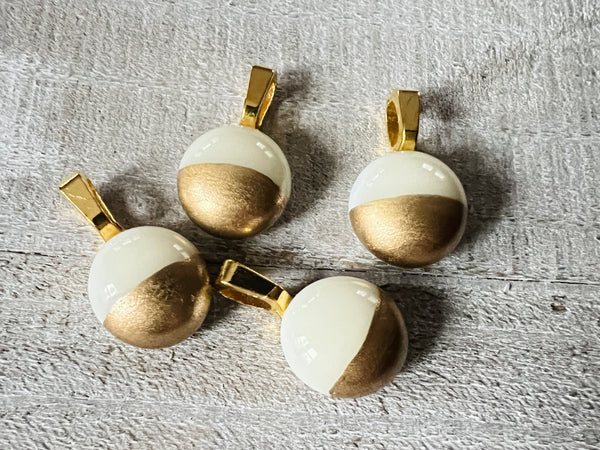 Simply Elegant Fused Glass hand painted gold mini pendant~ Winter Cream