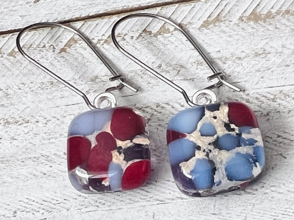 Fused Glass Earrings~Purple Raspberry.