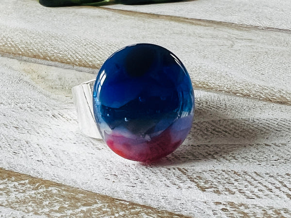 Fused Glass Adjustable Ring~Arizona Twilight