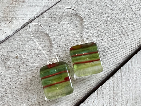 Fused Glass Earrings~ Holly Jolly