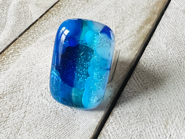 Fused Glass Adjustable Ring~Barrier Reef