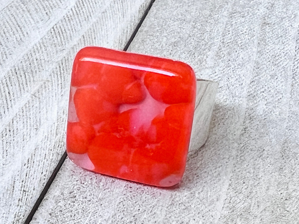 Fused Glass Ring, Pale Pink & Tangerine