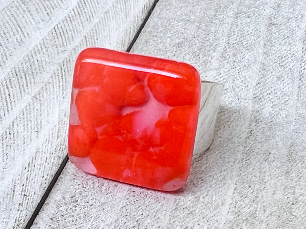 Fused Glass Ring, Pale Pink & Tangerine