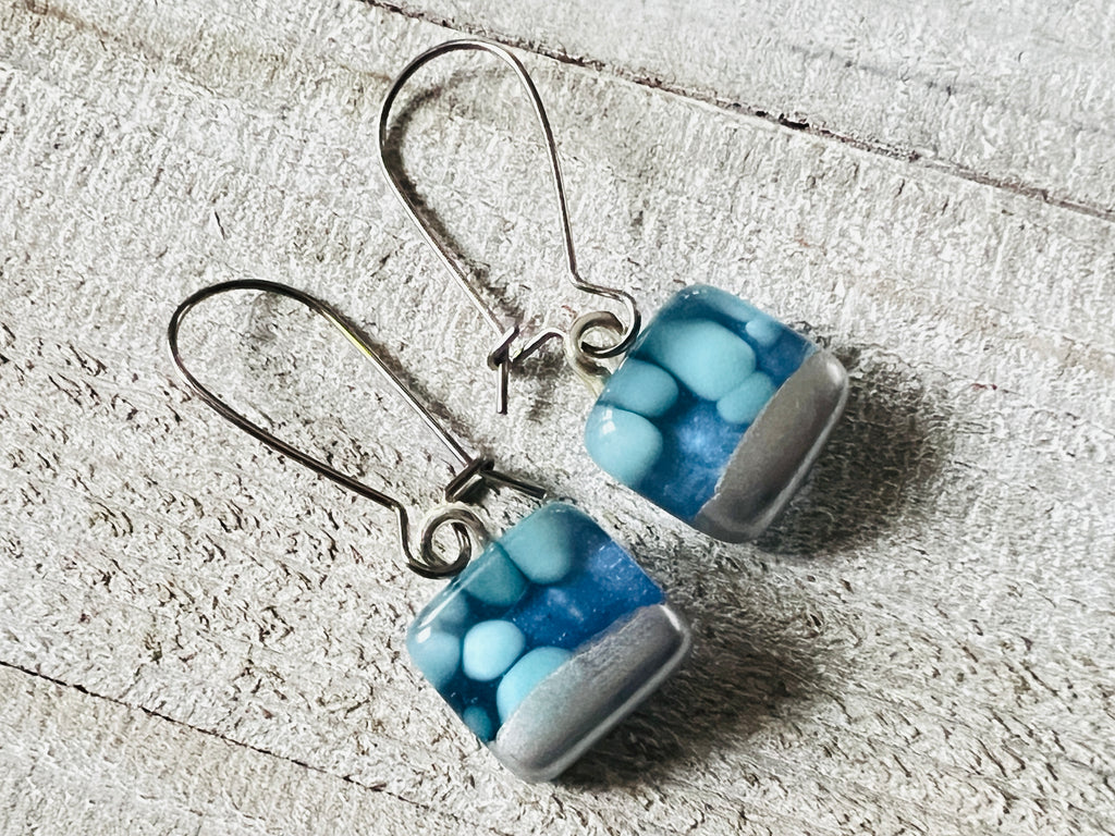 Simply Elegant Fused Glass hand painted silver Earrings~
