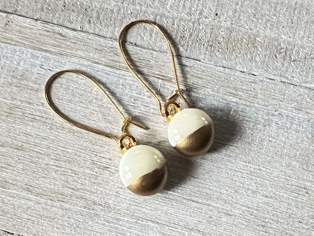Simply Elegant Fused Glass hand painted gold Earrings~