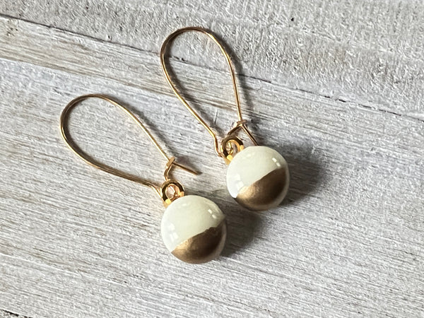 Simply Elegant Fused Glass hand painted gold Earrings~