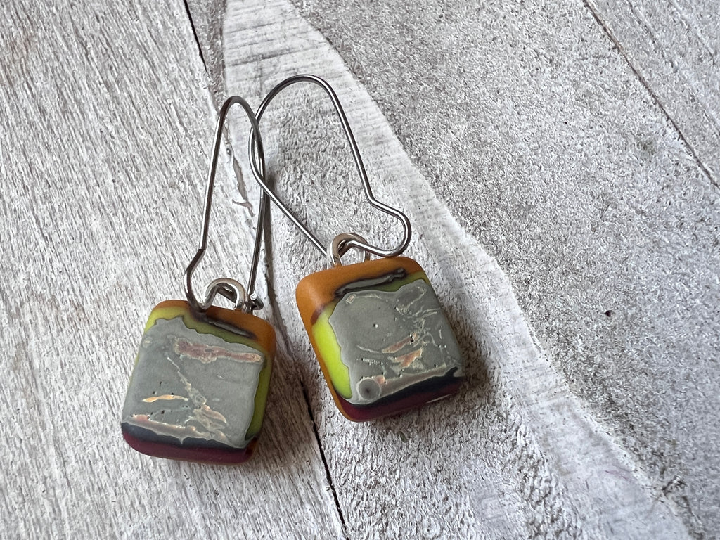 Fused Glass Earrings~ Chocolate Cherry Caramel Apple