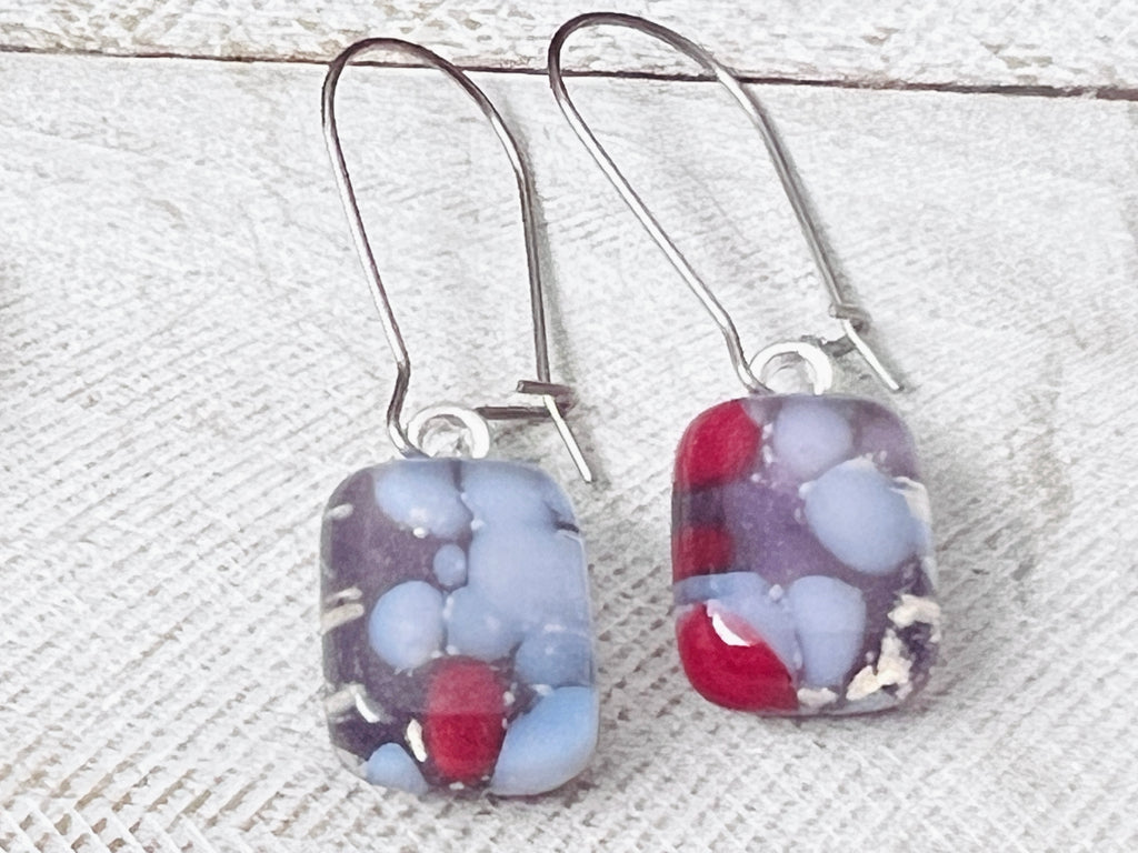 Fused Glass Earrings~Purple Raspberry.