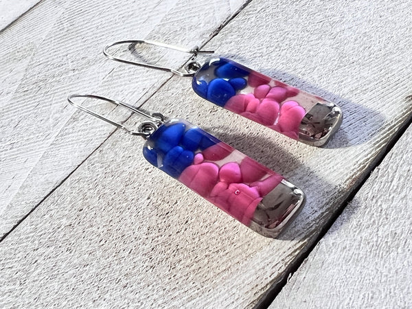 Fused Glass Long Earrings~Sterling Silver Painted Tips