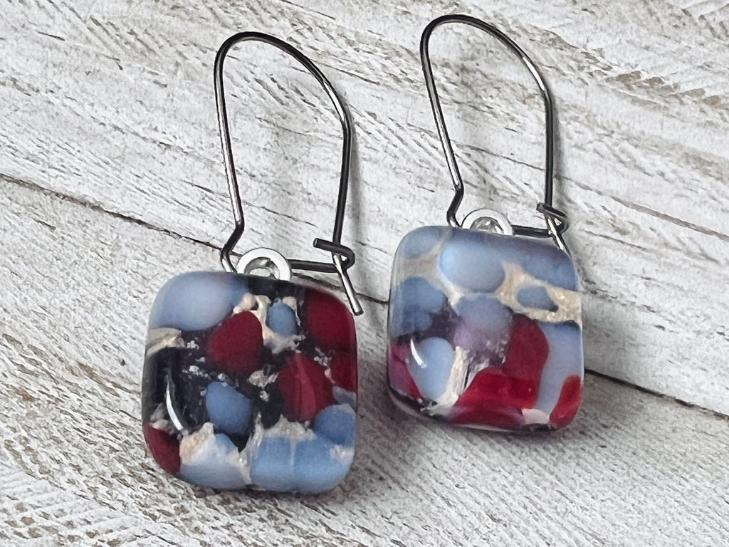 Fused Glass Earrings~Purple Raspberry.